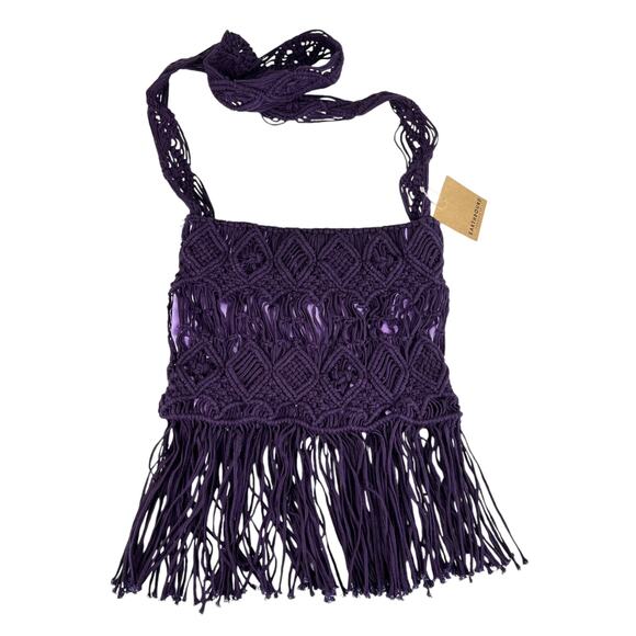Earthbound Trading Co Purple Macrame Crochet Bag Crossbody New - Picture 11 of 16